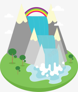夏天假山瀑布彩虹矢量图素材