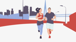 卡通手绘跑步健身的男女素材