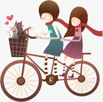 卡通男孩女孩自行车情侣素材