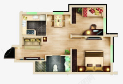 两室一厅房子平面图素材