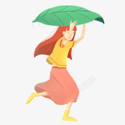 暖色少女雨中奔跑素材