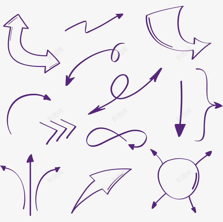 紫色手绘箭头合集png免抠素材_88icon https://88icon.com 手绘 指引 箭头 紫色卡通箭头 线型箭头 线条手绘箭头