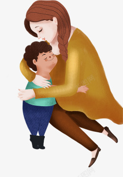 手绘可爱人物插画母亲节拥抱妈妈素材