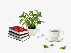 书本眼镜咖啡植物素材