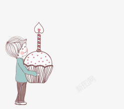 卡通男孩抱蛋糕蜡烛素材