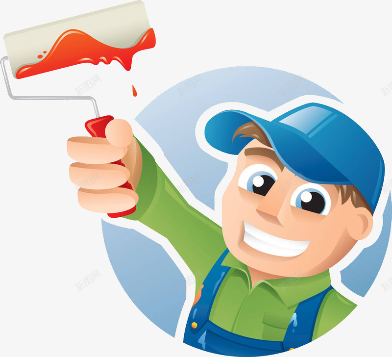 戴蓝色帽子工作的油漆工png免抠素材_88icon https://88icon.com 卡通 小蓝帽 工作 工作服 戴蓝色帽子 油漆工 蓝色鸭舌帽