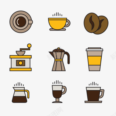 手摇咖啡机咖啡元素图标矢量图图标