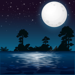 湖上的满月之夜矢量图素材