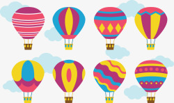 矢量气球集合彩色条纹热气球高清图片
