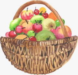 水墨手绘水果篮效果图素材