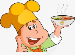 拿着一碗汤的卡通小男孩厨师素材