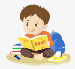 小男孩读书世界读书日手绘卡通人物插图坐在高清图片