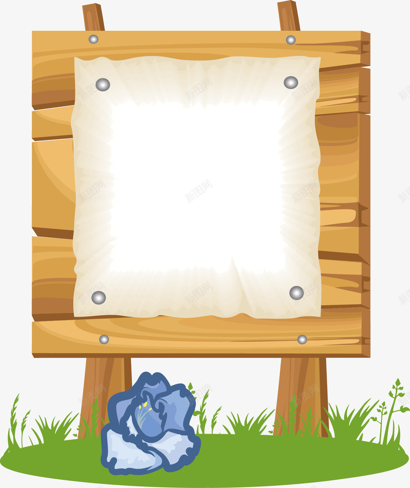 蓝色花朵告示板元素png免抠素材_88icon https://88icon.com 修饰 告示板 纸张