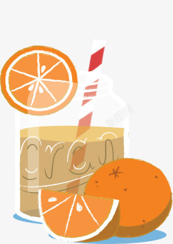手绘夏天橙子果汁矢量图素材