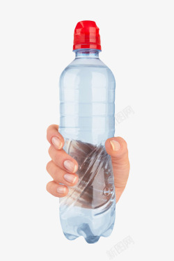 挤压式透明解渴红色盖子手拿着的塑料瓶高清图片