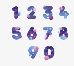 从0到9蓝紫色太空数字0到9矢量图高清图片