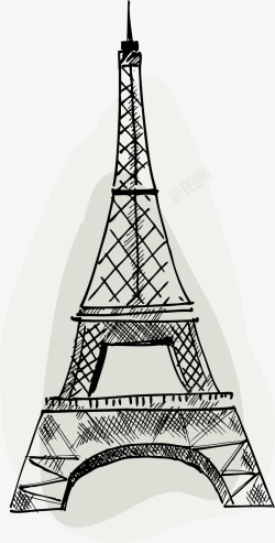 法国凯旋门手绘巴黎埃菲尔铁塔元素高清图片