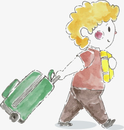 开学季拉着行李箱的小男孩素材