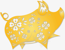 金猪可爱的金色剪纸小猪PSD元素高清图片