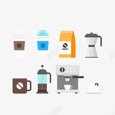 手绘插画扁平咖啡设备图标图标