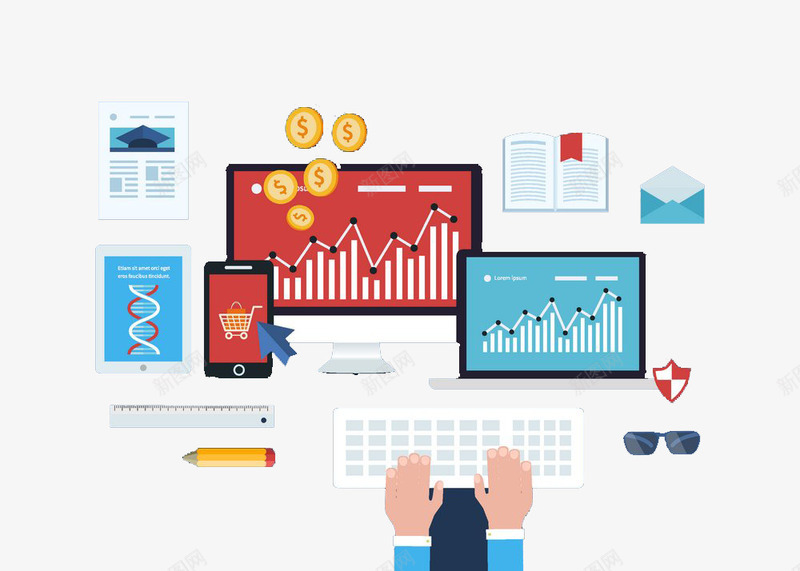 扁平化办公电脑png免抠素材_88icon https://88icon.com 办公电脑 商务办公 笔记本电脑