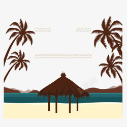 海滩度假椰树茅棚卡通矢量图素材