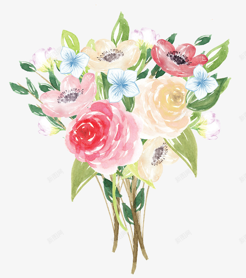 手绘水彩一捧鲜花png免抠素材_88icon https://88icon.com 手绘 植物 水彩 绿叶 花卉 花朵 花束 装饰 鲜花