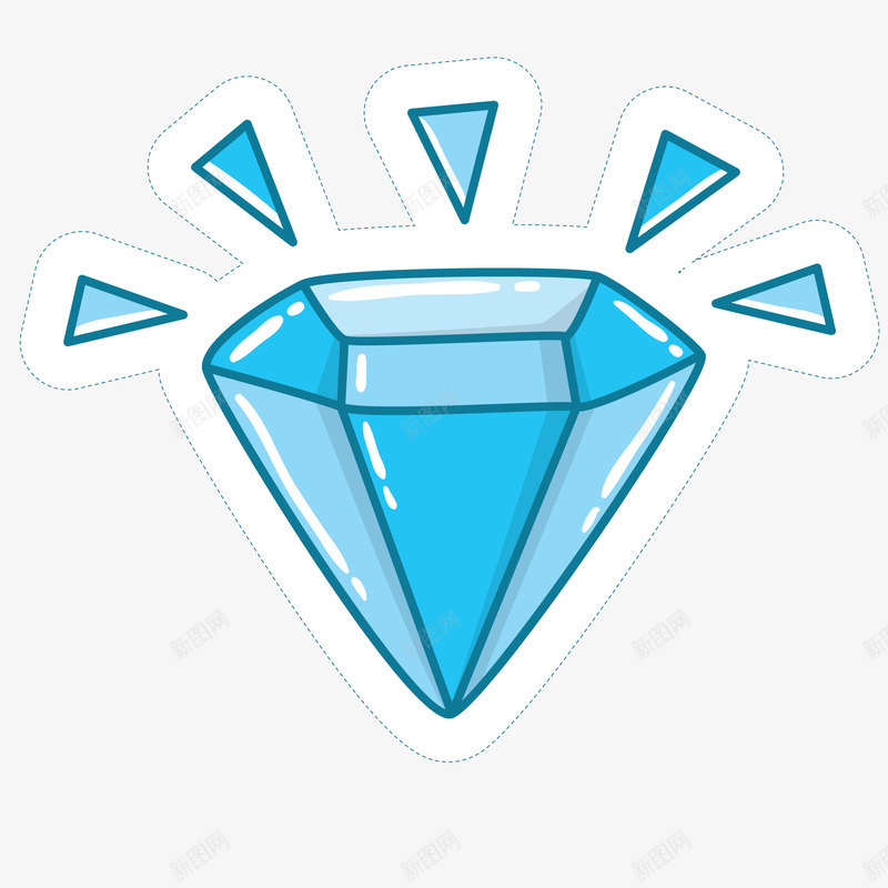 卡通蓝色钻石png免抠素材_88icon https://88icon.com 卡通 手绘 标签设计 砖石形状 蓝色 贴纸 钻石