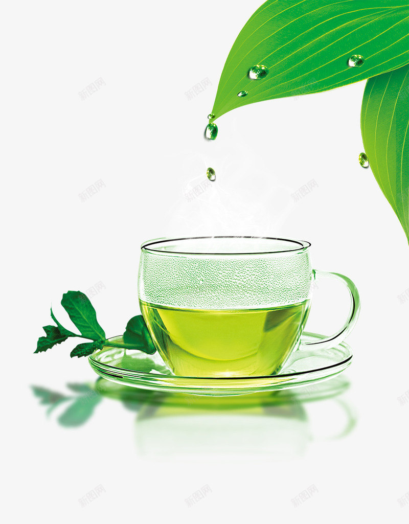 清新绿茶png免抠素材_88icon https://88icon.com 健康 养生茶叶 水滴 玻璃茶杯 绿叶 绿色 绿色叶子 茶杯茶几