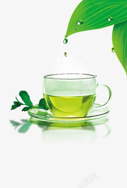 玻璃茶杯清新绿茶高清图片