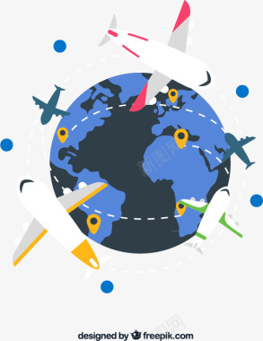 logo环绕地球飞行的飞机矢量图图标图标