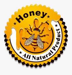 蜜蜂黄英文标签圆形印章贴纸素材