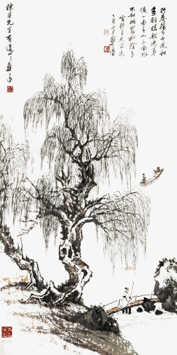 中国传统柳树水墨画素材