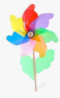 七彩塑料做成花瓣的风车玩具素材