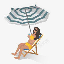沙滩比基尼美女女人晒太阳立体插画矢量图高清图片