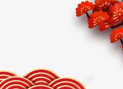 红色波浪线框春节祥云松柏高清图片