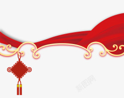 红色丝绸中国结装饰边框素材