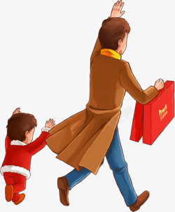 卡通奔跑的父子图素材