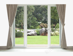 窗外景色花园的落地窗高清图片