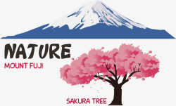 富士山插画经典日本元素富士山樱花树高清图片