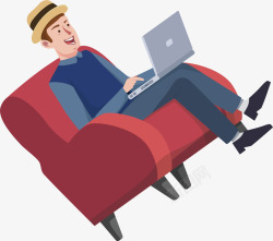 久坐沙发的男士创意男士玩电脑矢量图高清图片