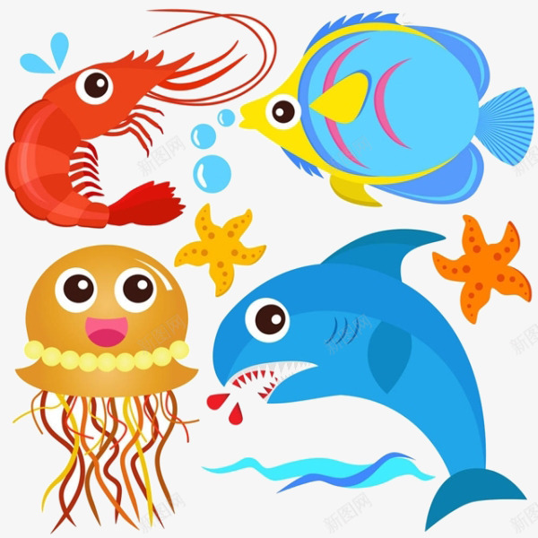 卡通海底生物png免抠素材_88icon https://88icon.com 卡通 水母 海底生物 红色水母 鲨鱼