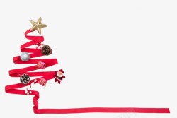 红色五角星红色彩带圣诞树高清图片