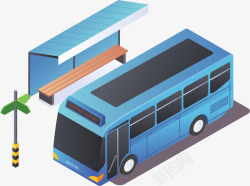 等公车立体模型蓝色公交矢量图高清图片