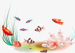 海底手绘热带鱼装饰图案素材