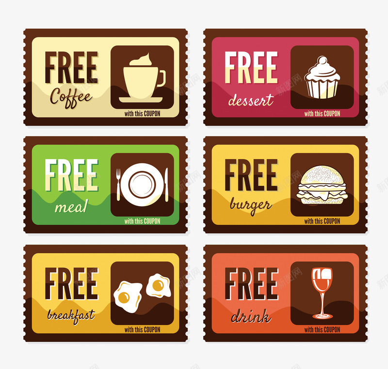 通用餐饮美食免费优惠券png_88icon https://88icon.com 免费咖啡 免费汉堡 免费甜点 免费食物 免费饮品 美食优惠券 餐饮