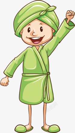 穿着绿色浴袍的男孩矢量图素材