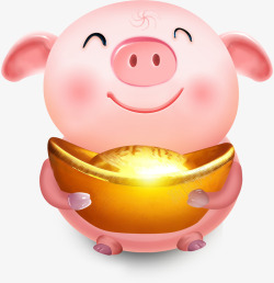 小猪扑满手捧金元宝的卡通小猪PSD高清图片