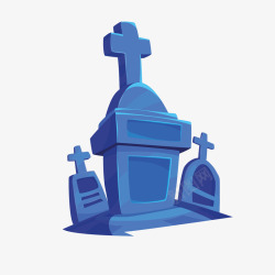 蓝色坟墓的万圣节卡通矢量图素材