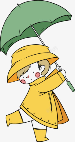 绿色雨伞儿童节撑伞的小男孩高清图片